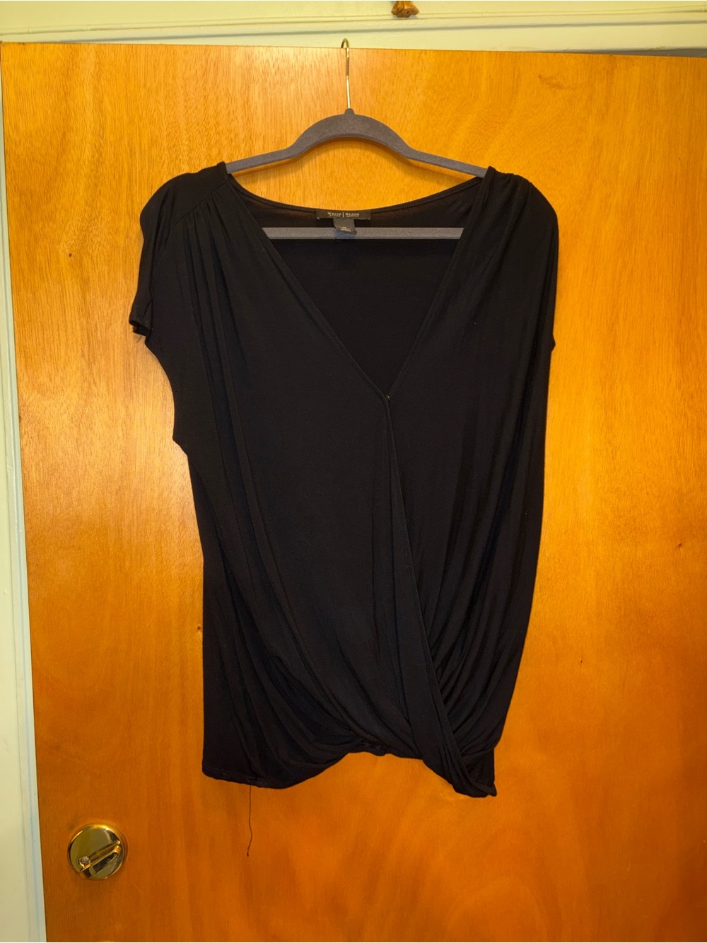 White House Black Market Black Draped Twist-Front Blouse